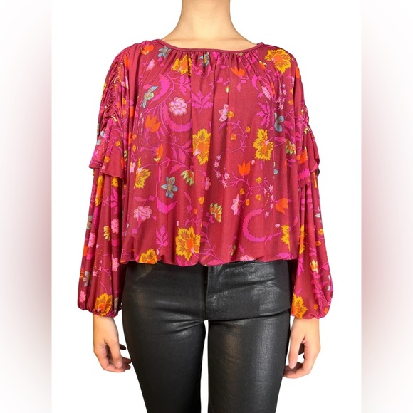 Free People Wildflower Honey Red Berry Blouse Size Extra Small XS - Picture 1 of 5